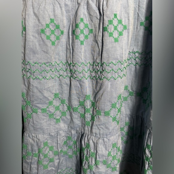 TNUCK BEACH Emerald Embroidered Chambray Salty Paloma Caftan size large - Picture 11 of 11